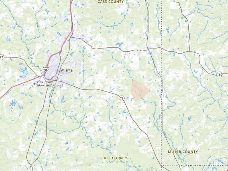 Radar-estimated hail-size map of the storm over Atlanta, TX on Jun 23, 2026