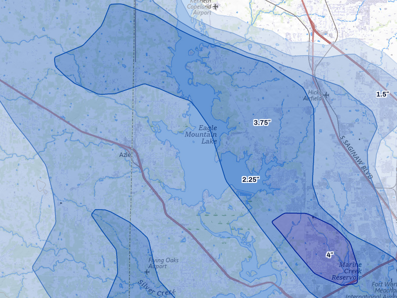 NEXRAD radar-signature map of the hail over Azle, TX