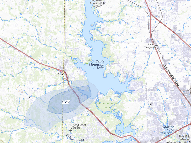 NEXRAD radar-signature map of the hail storm over Azle, TX on May 7, 2026