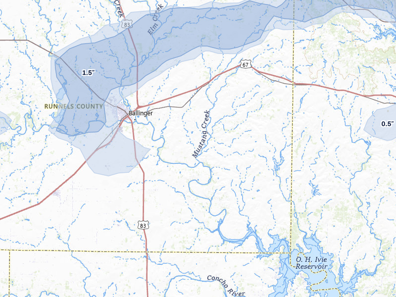 NEXRAD radar-signature map of the hail storm over Ballinger, TX on Mar 7, 2026