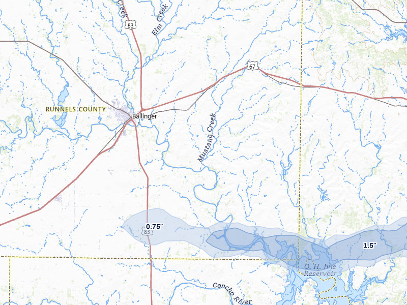 NEXRAD radar-signature map of the hail over Ballinger, TX