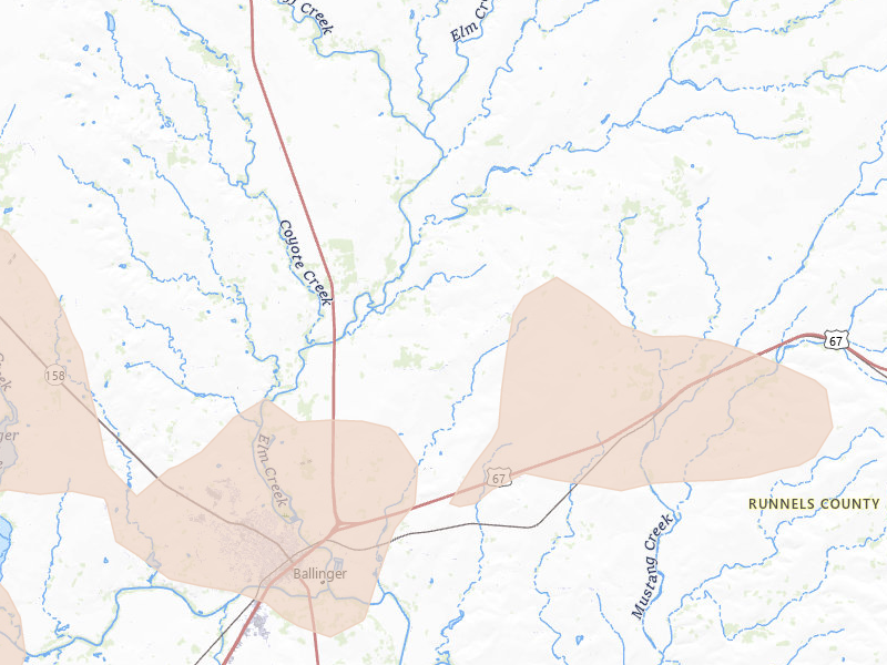 Radar-estimated hail-size map of the storm over Ballinger, TX on May 22, 2026
