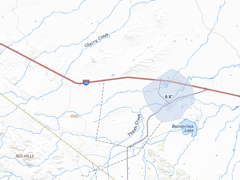 NEXRAD radar-signature map of the hail storm over Balmorhea, TX on May 25, 2026