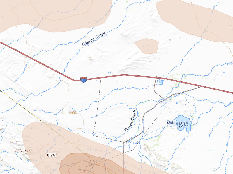 Radar-estimated hail-size map of the storm over Balmorhea, TX on May 26, 2026