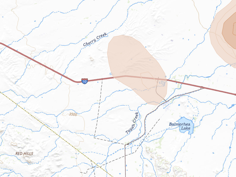 Radar-estimated hail-size map of the storm over Balmorhea, TX on Jun 11, 2026