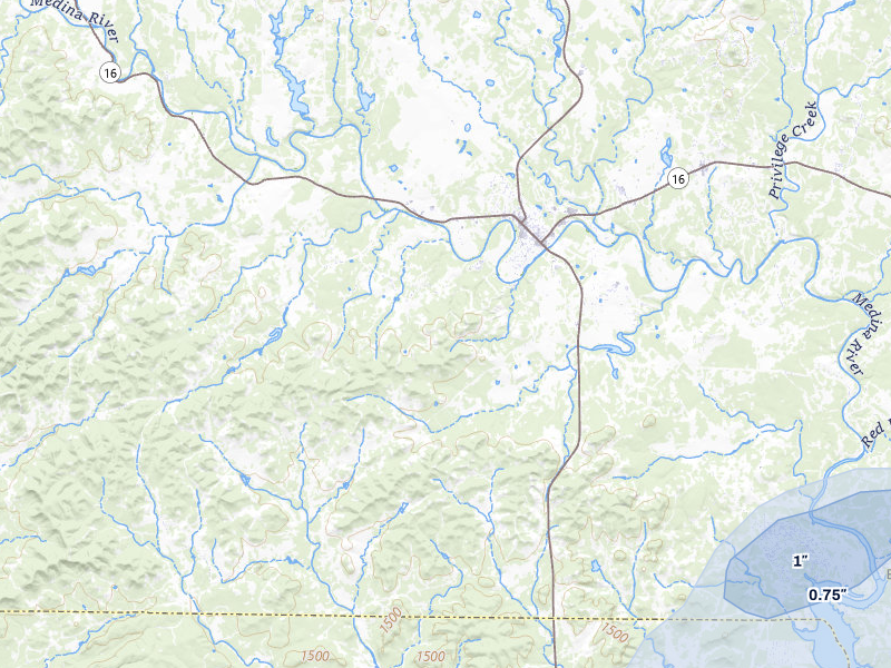 NEXRAD radar-signature map of the hail storm over Bandera, TX on Mar 7, 2026