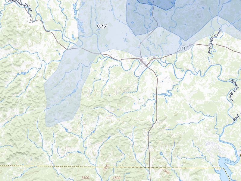NEXRAD radar-signature map of the hail over Bandera, TX