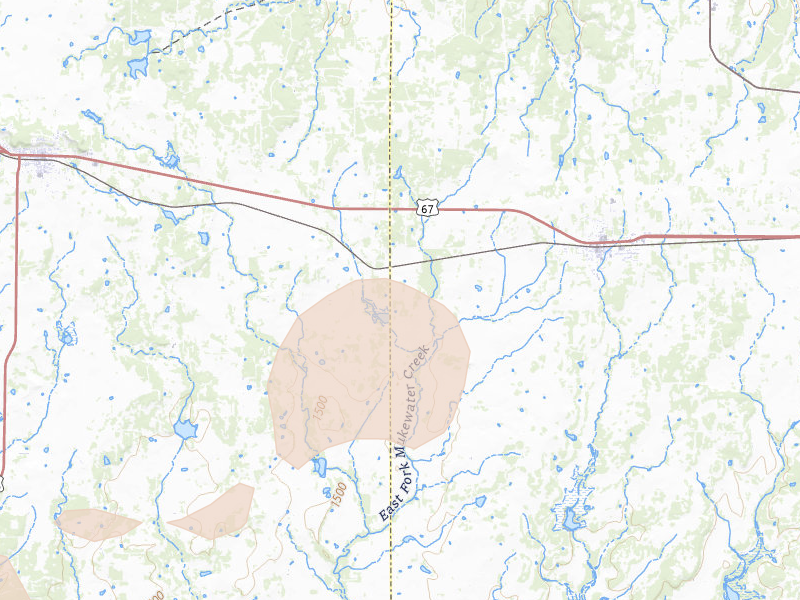Radar-estimated hail-size map of the storm over Bangs, TX on May 22, 2026