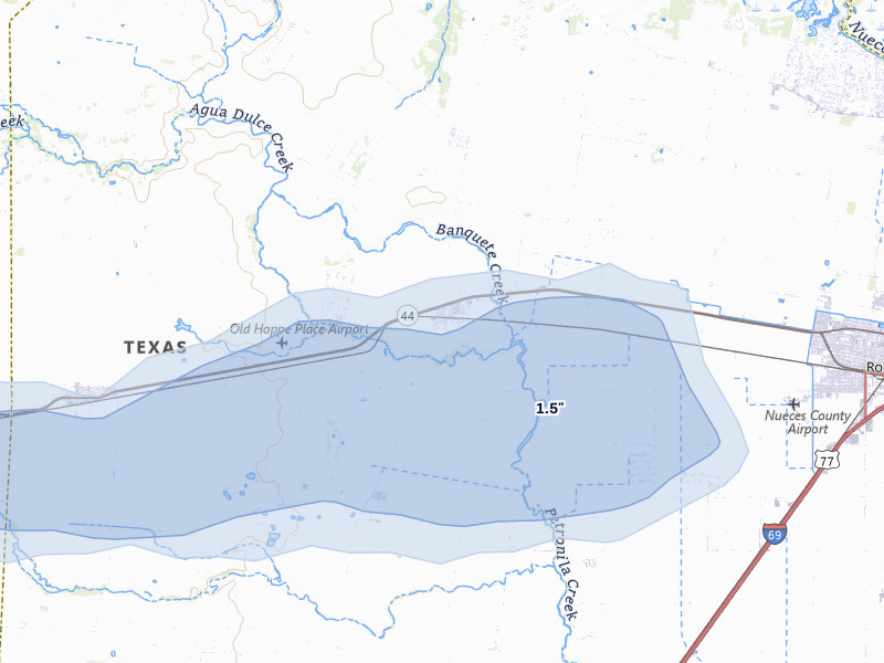 NEXRAD radar-signature map of the hail over Banquete, TX