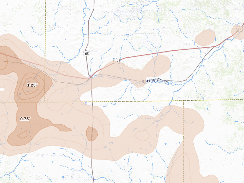 Radar-estimated hail-size map of the storm over Barnhart, TX on May 10, 2026