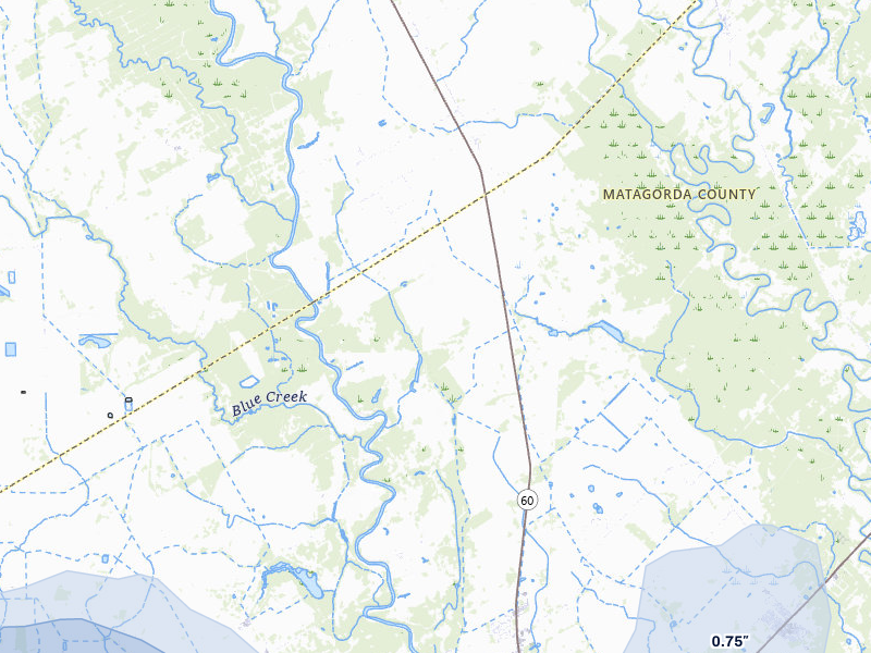 NEXRAD radar-signature map of the hail storm over Bay City, TX on Jul 7, 2026