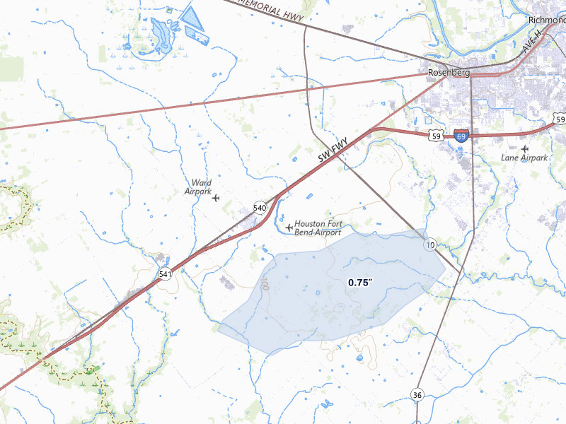 NEXRAD radar-signature map of the hail storm over Beasley, TX on May 1, 2026