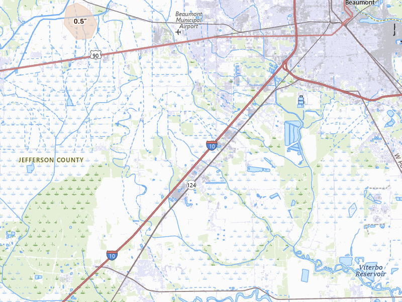 Radar-estimated hail-size map of the storm over Beaumont, TX on Jun 3, 2026