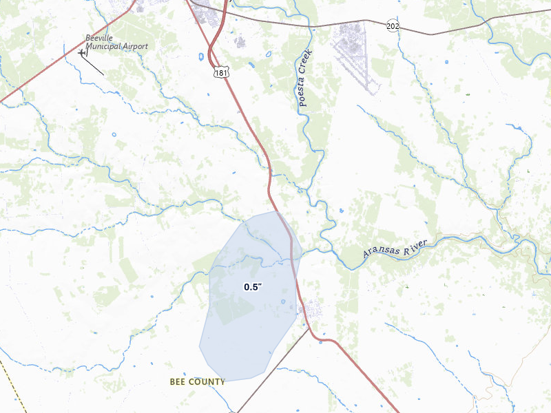 NEXRAD radar-signature map of the hail storm over Beeville, TX on May 26, 2026