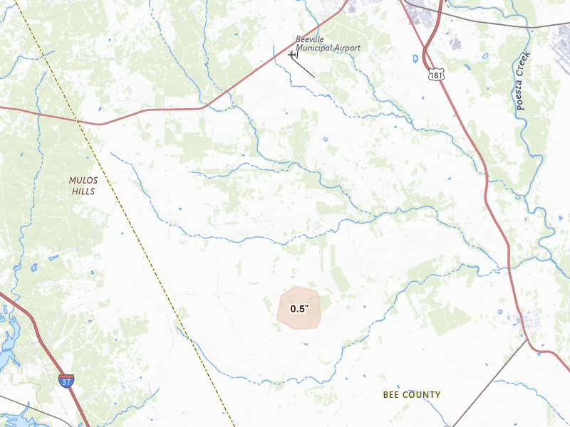 Radar-estimated hail-size map of the storm over Beeville, TX