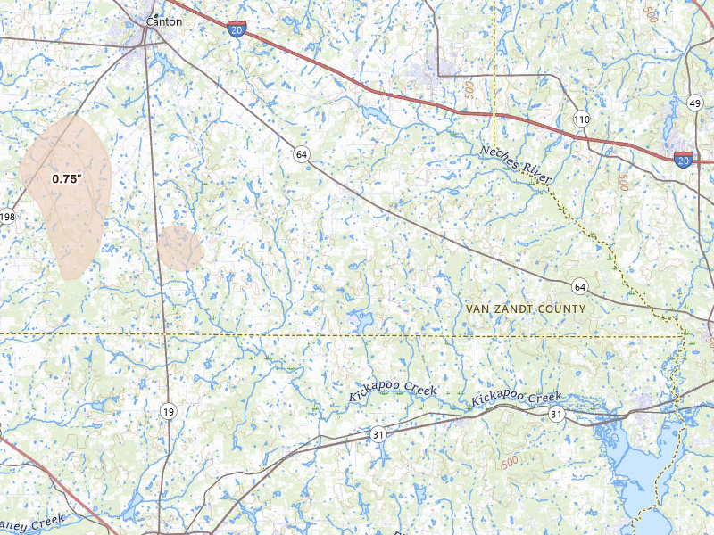 Radar-estimated hail-size map of the storm over Ben Wheeler, TX