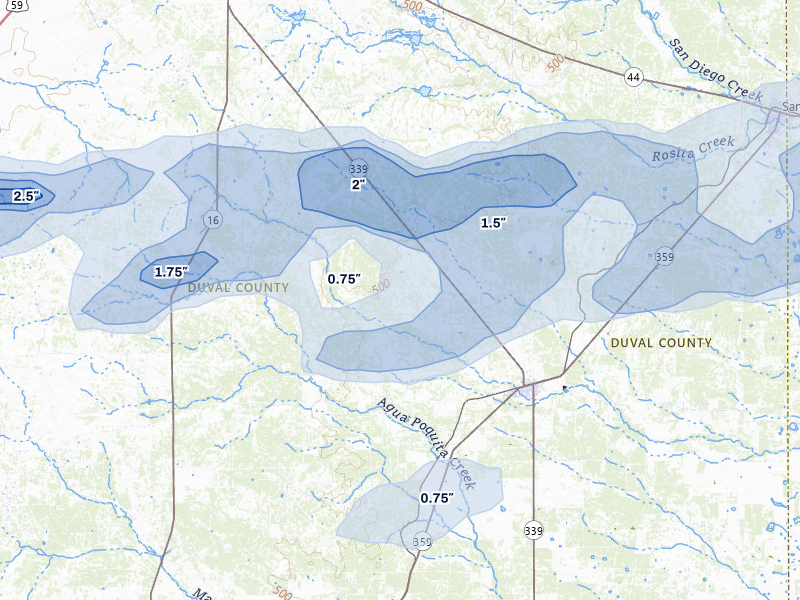 NEXRAD radar-signature map of the hail over Benavides, TX