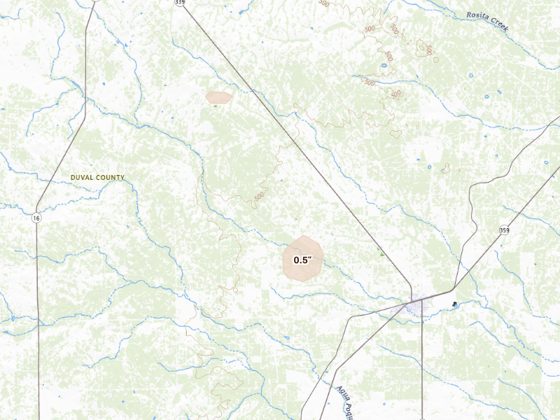 Radar-estimated hail-size map of the storm over Benavides, TX