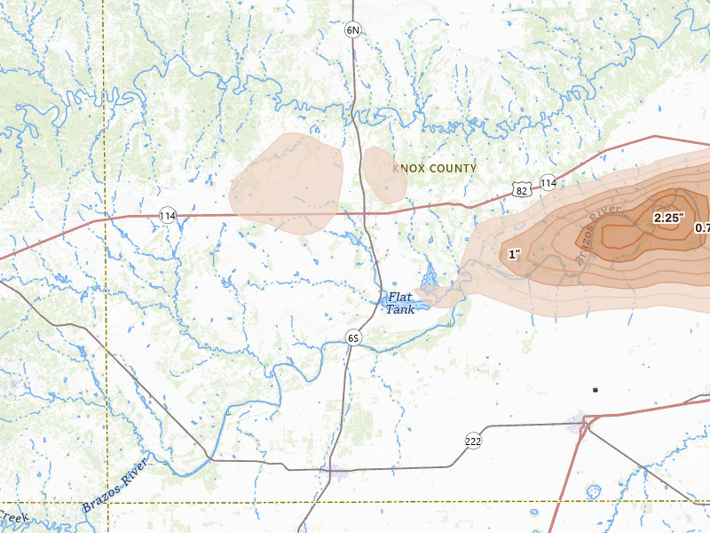 Radar-estimated hail-size map of the storm over Benjamin, TX on Apr 1, 2026