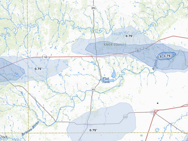 NEXRAD radar-signature map of the hail storm over Benjamin, TX on May 10, 2026