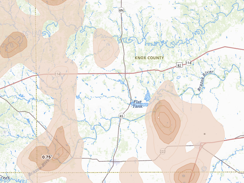 Radar-estimated hail-size map of the storm over Benjamin, TX on Jul 5, 2026