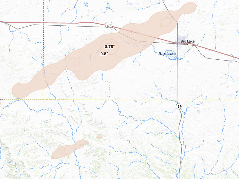 Radar-estimated hail-size map of the storm over Big Lake, TX