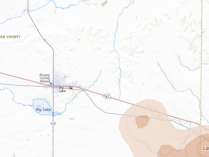 Radar-estimated hail-size map of the storm over Big Lake, TX