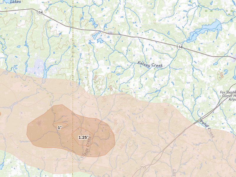 Radar-estimated hail-size map of the storm over Big Sandy, TX on Mar 15, 2026