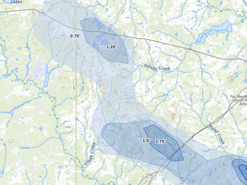 NEXRAD radar-signature map of the hail over Big Sandy, TX