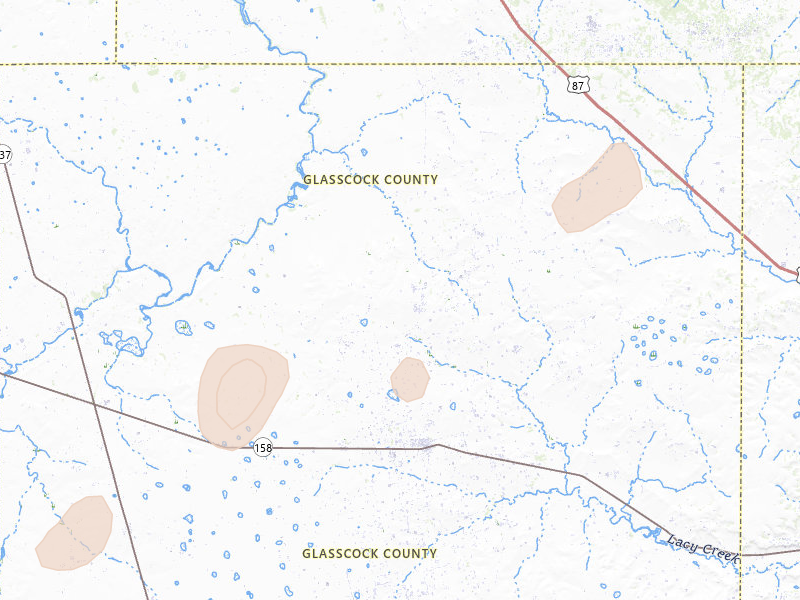 Radar-estimated hail-size map of the storm over Big Spring, TX on Jul 18, 2026