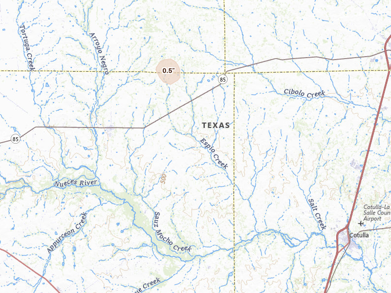 Radar-estimated hail-size map of the storm over Big Wells, TX on May 19, 2026