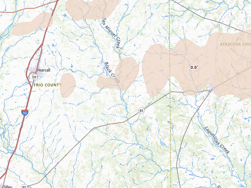 Radar-estimated hail-size map of the storm over Bigfoot, TX on May 1, 2026