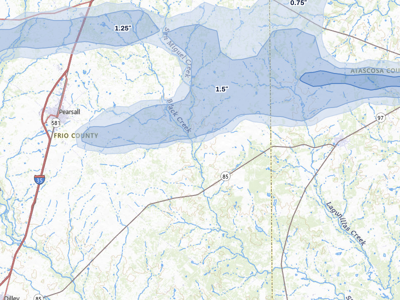NEXRAD radar-signature map of the hail storm over Bigfoot, TX on May 1, 2026
