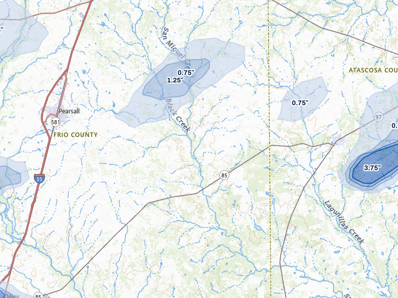 NEXRAD radar-signature map of the hail storm over Bigfoot, TX on May 26, 2026