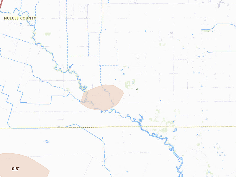 Radar-estimated hail-size map of the storm over Bishop, TX on Feb 14, 2026