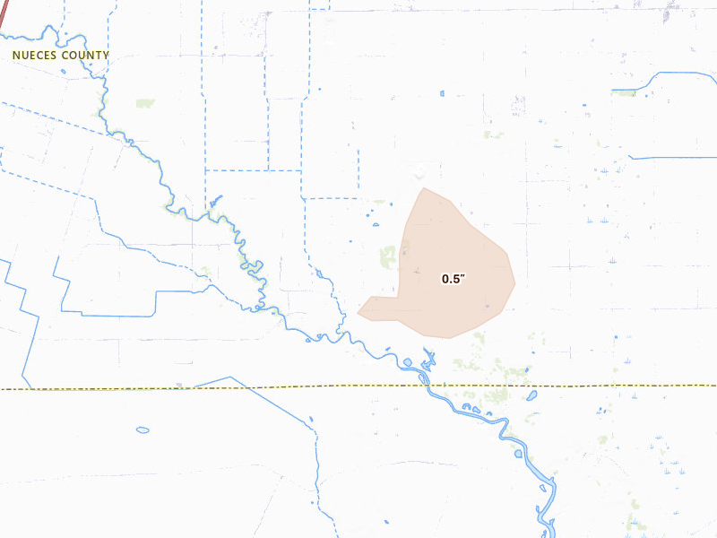 Radar-estimated hail-size map of the storm over Bishop, TX on May 14, 2026