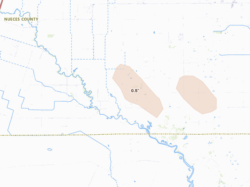 Radar-estimated hail-size map of the storm over Bishop, TX on Jul 21, 2026