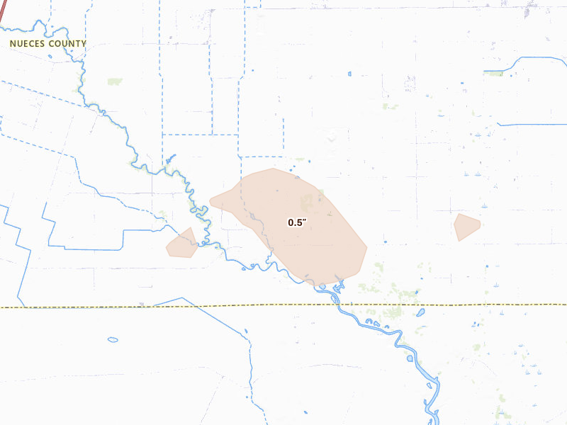 Radar-estimated hail-size map of the storm over Bishop, TX on Jul 22, 2026