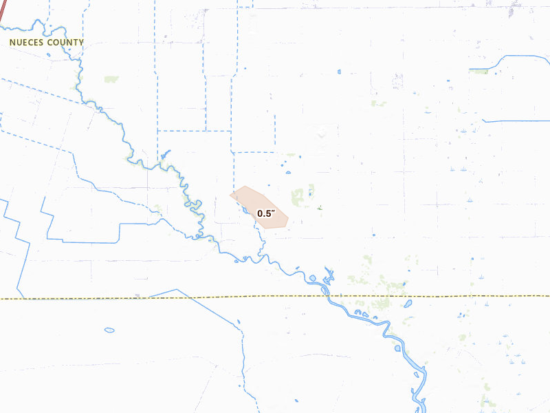 Radar-estimated hail-size map of the storm over Bishop, TX on Aug 22, 2026