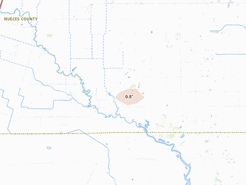 Radar-estimated hail-size map of the storm over Bishop, TX on Aug 23, 2026