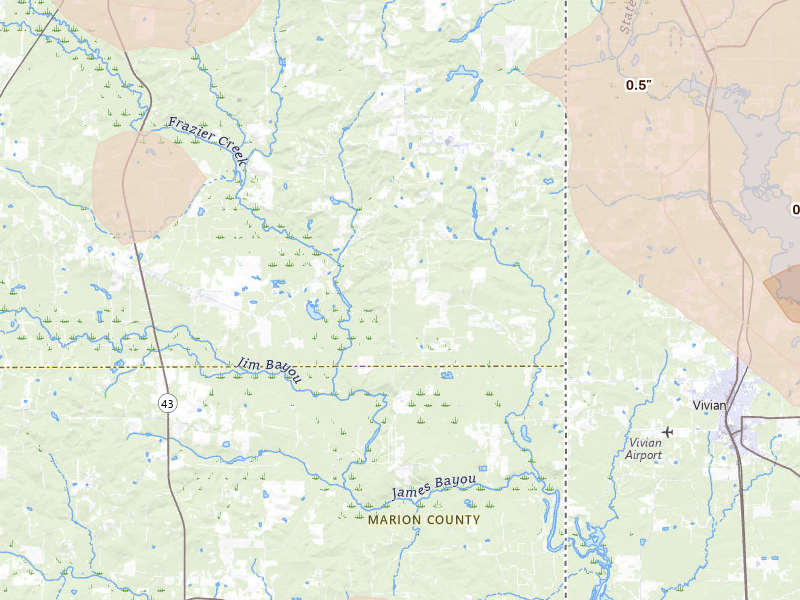 Radar-estimated hail-size map of the storm over Bivins, TX on Jul 6, 2026