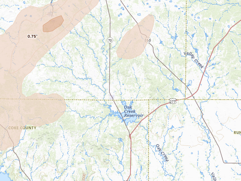 Radar-estimated hail-size map of the storm over Blackwell, TX on Mar 6, 2026