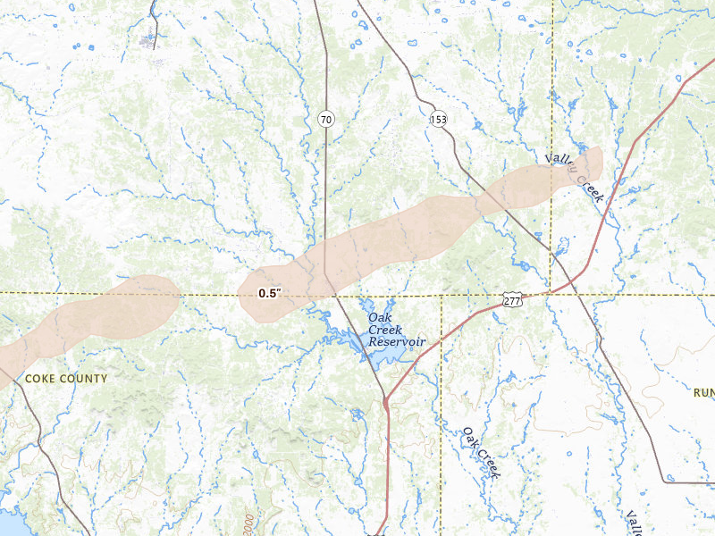 Radar-estimated hail-size map of the storm over Blackwell, TX on Apr 17, 2026