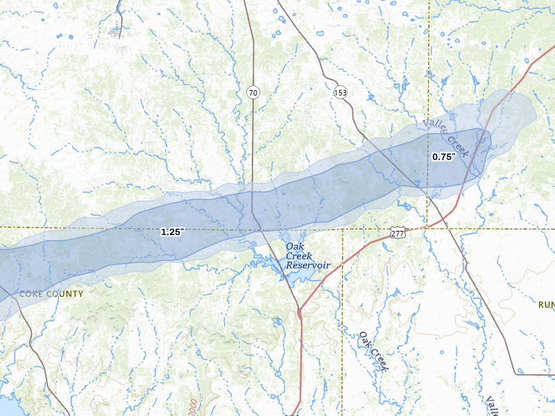 NEXRAD radar-signature map of the hail over Blackwell, TX