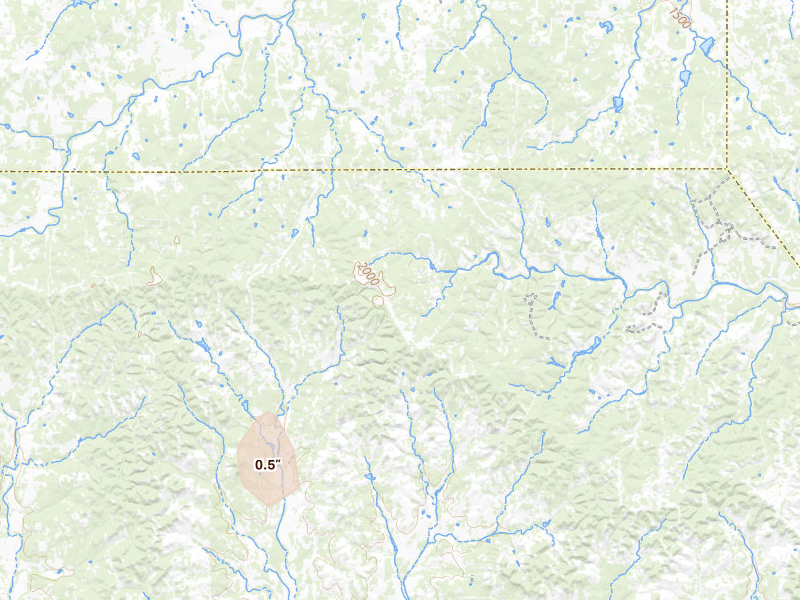 Radar-estimated hail-size map of the storm over Blanco, TX on Aug 1, 2026