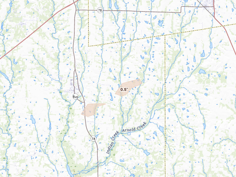 Radar-estimated hail-size map of the storm over Blue Ridge, TX