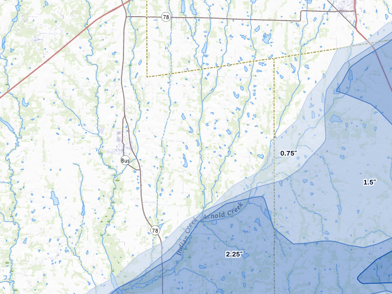 NEXRAD radar-signature map of the hail over Blue Ridge, TX