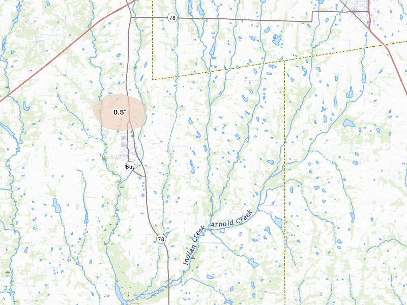 Radar-estimated hail-size map of the storm over Blue Ridge, TX on May 8, 2026