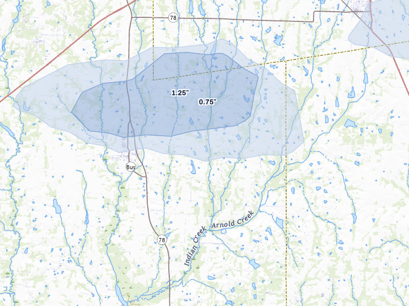 NEXRAD radar-signature map of the hail storm over Blue Ridge, TX on May 8, 2026