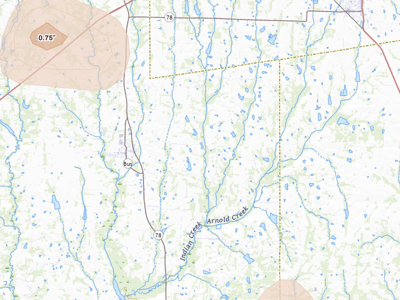 Radar-estimated hail-size map of the storm over Blue Ridge, TX on Jul 6, 2026